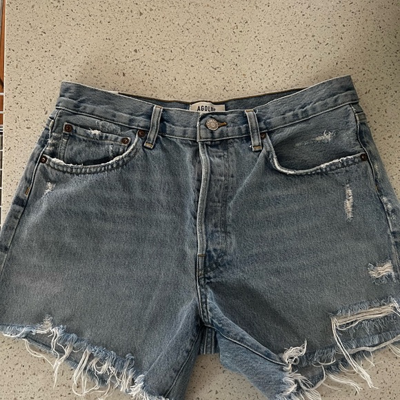 Agolde Pants - Agolde Light Wash Distressed Denim Jean Shorts